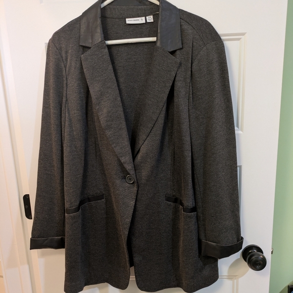 Susan Graver Jackets & Blazers - Susan Graver Charcoal Blazer with Black Trim